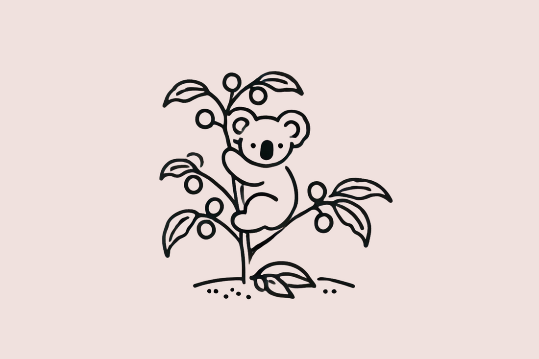 A sketch image of a koala in a coffee tree.