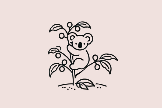 A sketch image of a koala in a coffee tree.