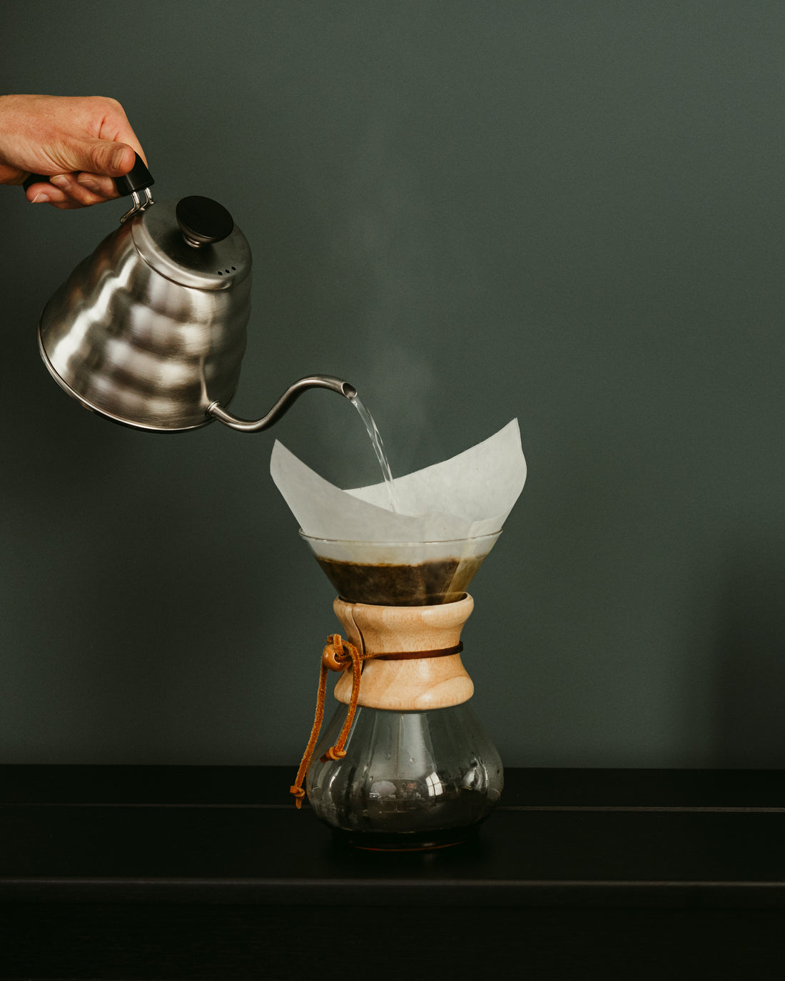 Hario jug pouring water into chemex