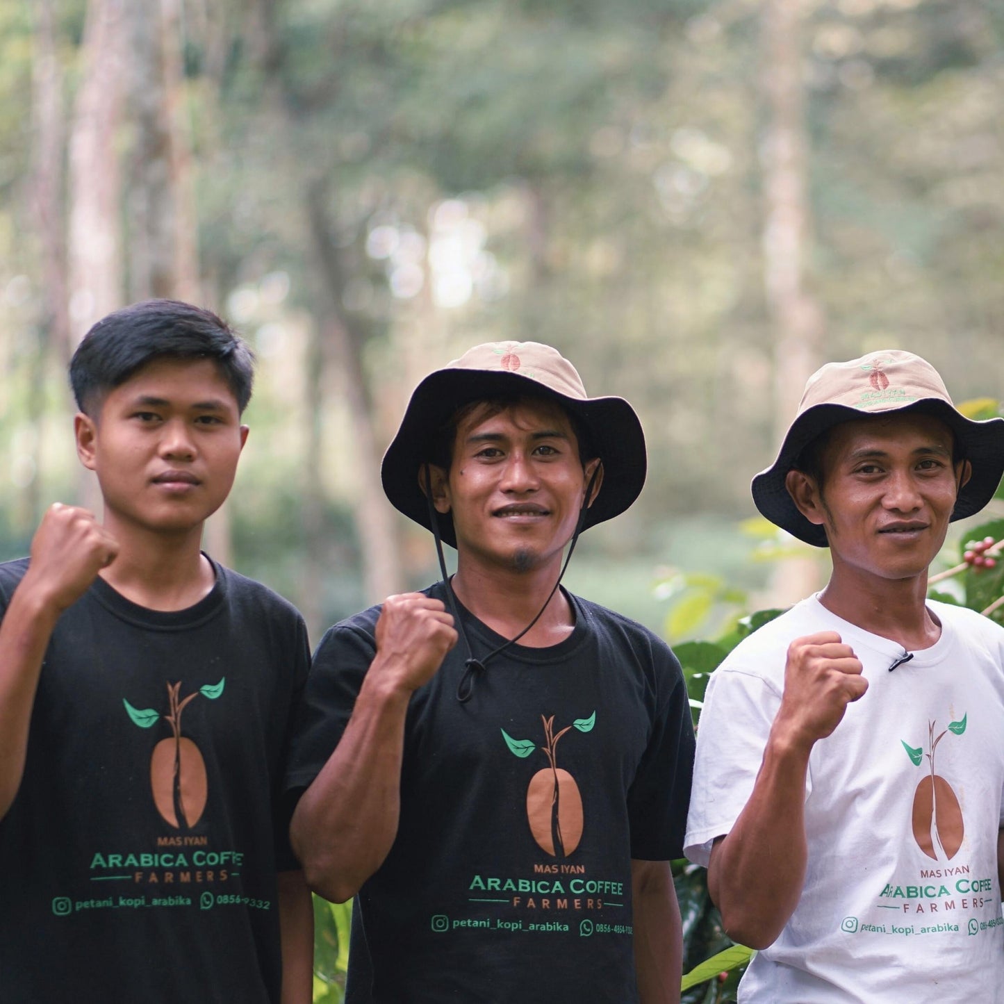 Coffee farmer Supriyanto and two colleagues