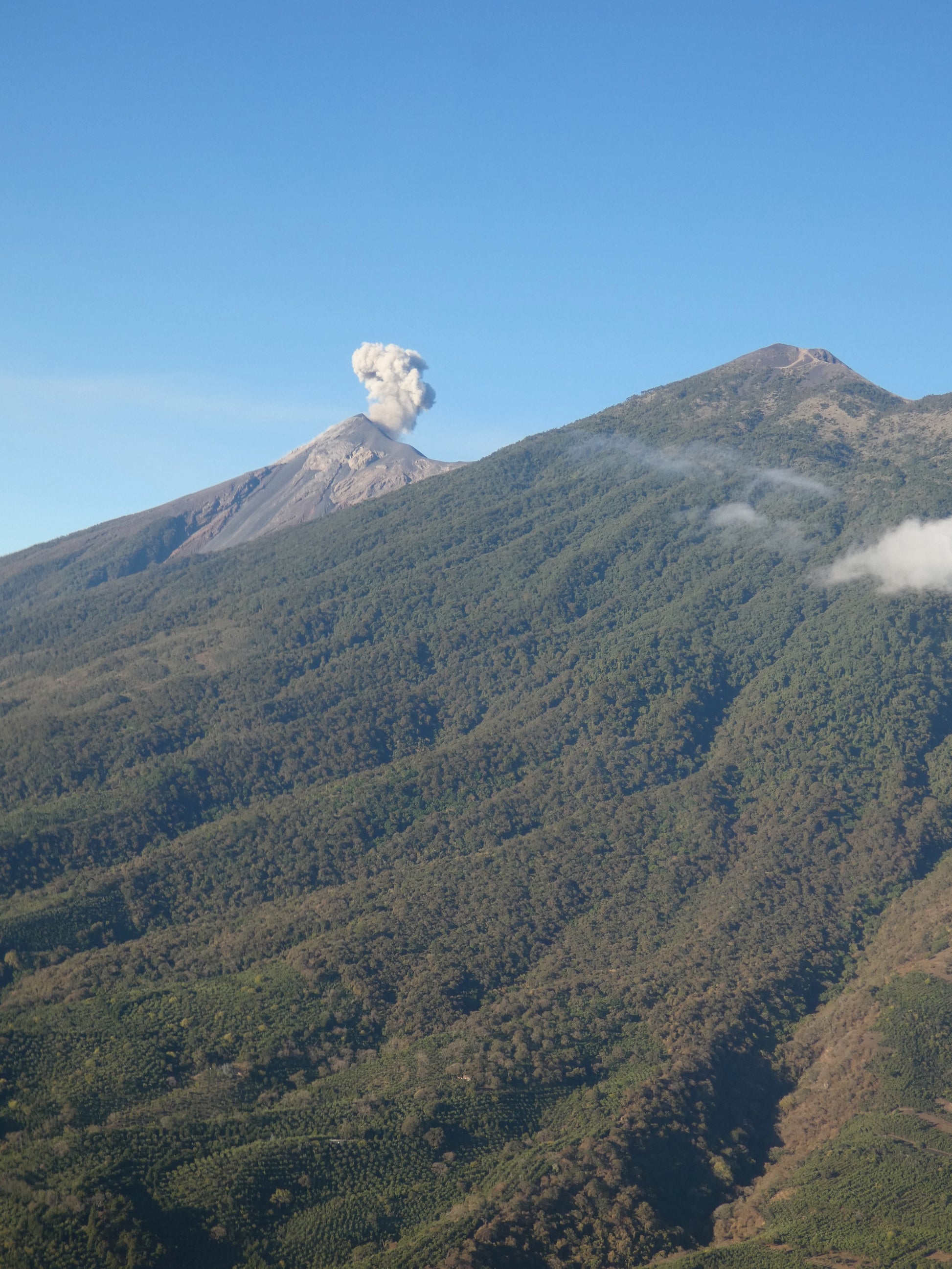 Mountainous terrain and Volcano de Feugo in Guatemala 